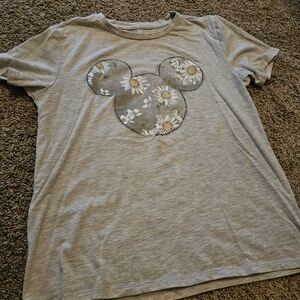 Disney Gray T-Shirt with Floral Mickey Design